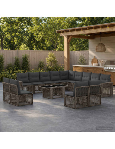 Set Divano da Giardino 14 pz Grigio e Grigio Scuro polyrattan