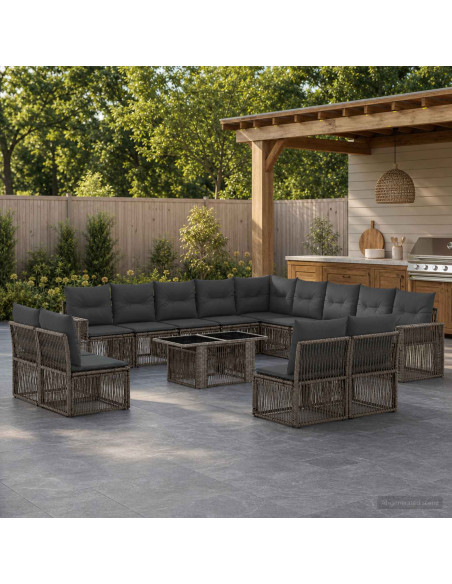 Set Divano da Giardino 14 pz Grigio e Grigio Scuro polyrattan