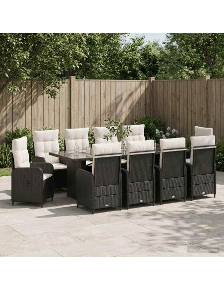 Set da pranzo per esterni 11 pz Nero e Bianco Crema polyrattan