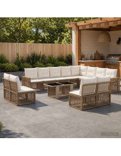Set Divano da Giardino 13 pz Beige e Bianco Crema polyrattan