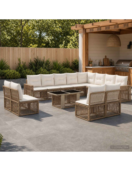Set Divano da Giardino 13 pz Beige e Bianco Crema polyrattan