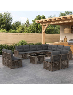 Set Divano da Giardino 13 pz Grigio e Grigio Scuro polyrattan