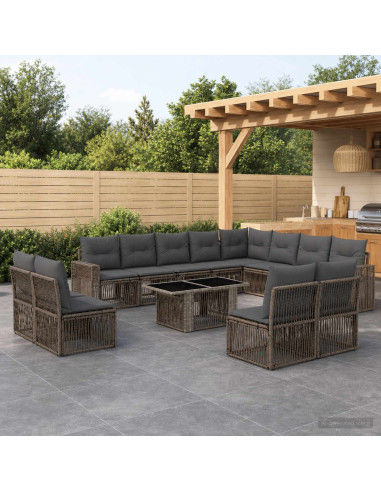 Set Divano da Giardino 13 pz Grigio e Grigio Scuro polyrattan