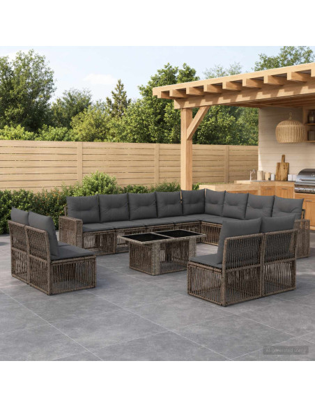 Set Divano da Giardino 13 pz Grigio e Grigio Scuro polyrattan
