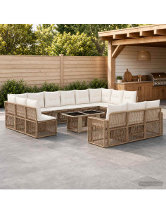 Set Divano da Giardino 14 pz Beige e Bianco Crema polyrattan