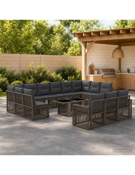 Set Divano da Giardino 14 pz Grigio e Grigio Scuro polyrattan