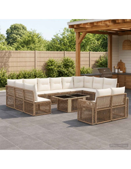 Set Divano da Giardino 13 pz Beige e Bianco Crema polyrattan