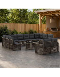 Set Divano da Giardino 13 pz Grigio e Grigio Scuro polyrattan