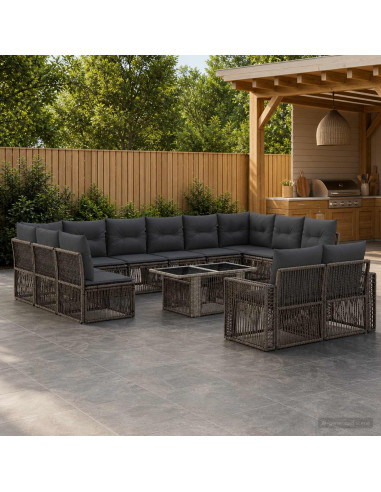 Set Divano da Giardino 13 pz Grigio e Grigio Scuro polyrattan