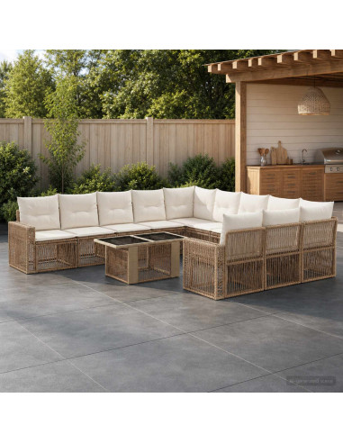 Set Divano da Giardino 12 pz Beige e Bianco Crema polyrattan