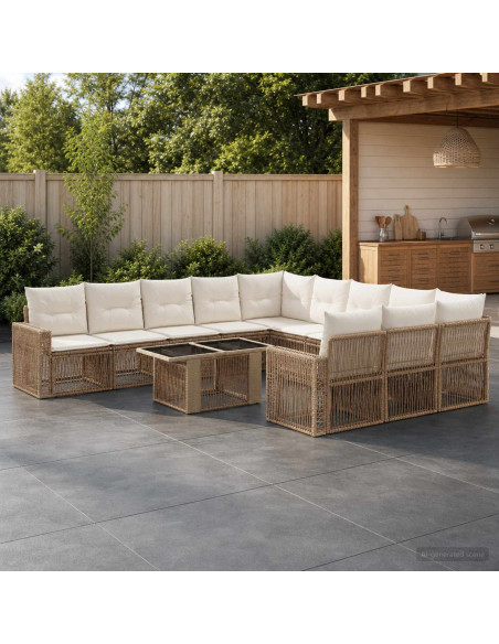 Set Divano da Giardino 12 pz Beige e Bianco Crema polyrattan