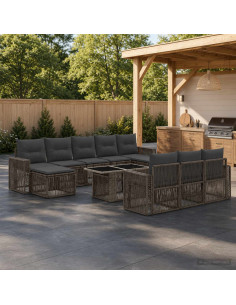 Set Divano da Giardino 11 pz Grigio e Grigio Scuro polyrattan