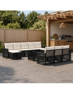 Set Divano da Giardino 11 pz Nero e Bianco Crema polyrattan