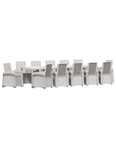 Set da Pranzo per Giardino 14 pz Bianco e Grigio Chiaro PP