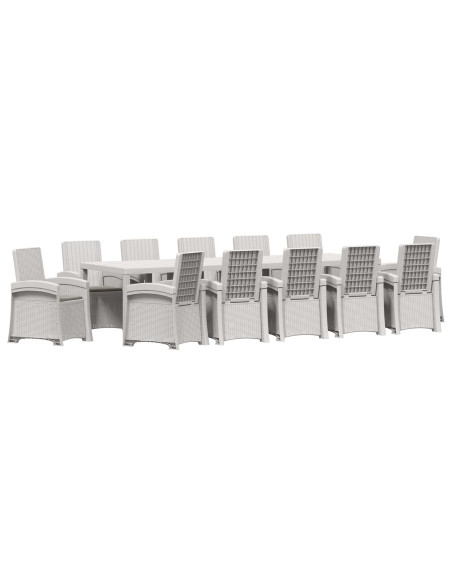 Set da Pranzo per Giardino 14 pz Bianco e Grigio Chiaro PP