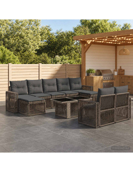 Set Divano da Giardino 10 pz Grigio e Grigio Scuro polyrattan