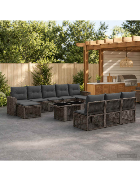 Set Divano da Giardino 11 pz Grigio e Grigio Scuro polyrattan