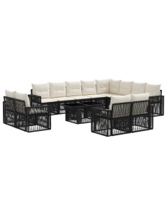 Set Divano da Giardino 13 pz Nero e Bianco Crema polyrattan 2