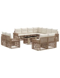 Set Divano da Giardino 12 pz Beige e Bianco Crema polyrattan 2
