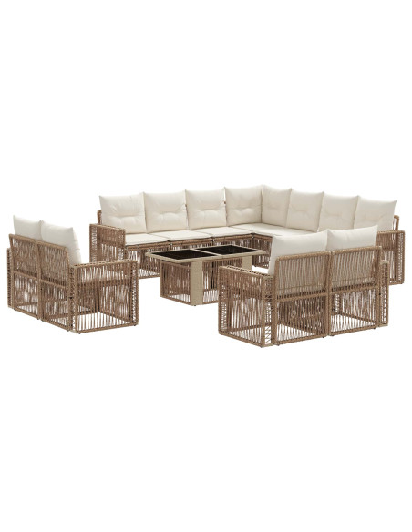 Set Divano da Giardino 12 pz Beige e Bianco Crema polyrattan
