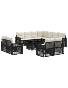 Set Divano da Giardino 12 pz Nero e Bianco Crema polyrattan 2