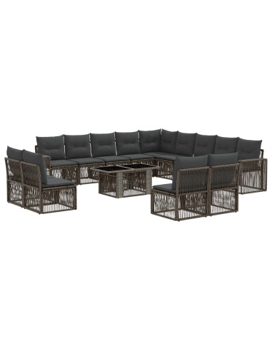Set Divano da Giardino 14 pz Grigio e Grigio Scuro polyrattan