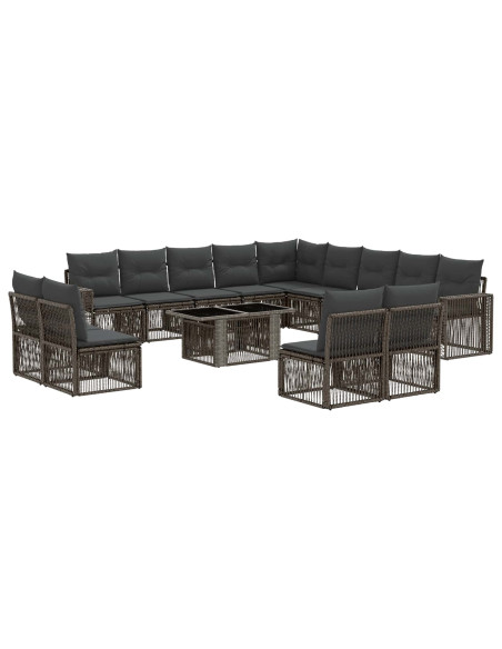 Set Divano da Giardino 14 pz Grigio e Grigio Scuro polyrattan