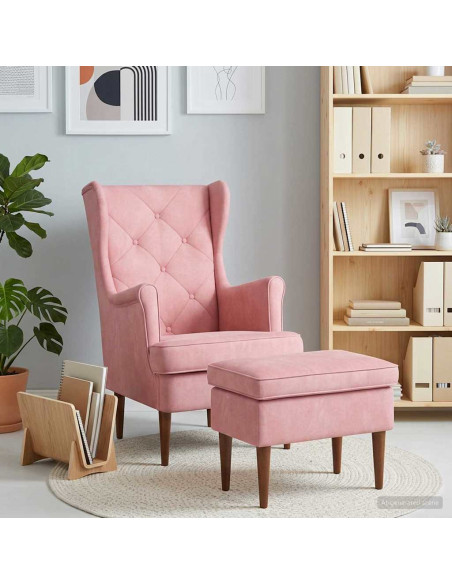 Poltrona con Ottomano 2 pz Rosa Velluto