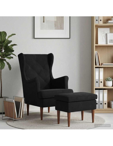 Poltrona con Ottomano 2 pz Nero Velluto