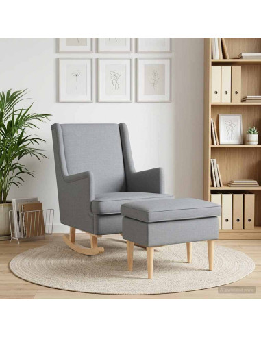 Poltrona con Ottomano 2 pz Grigio Chiaro Tessuto