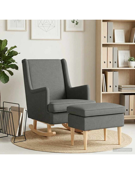 Poltrona con Ottomano 2 pz Grigio Scuro Tessuto