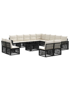 Set Divano da Giardino 14 pz Nero e Bianco Crema polyrattan 2