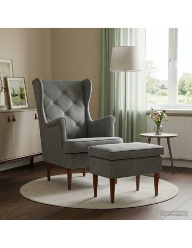 Poltrona con Ottomano 2 pz Grigio Scuro Velluto