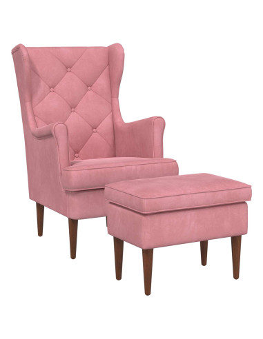 Poltrona con Ottomano 2 pz Rosa Velluto
