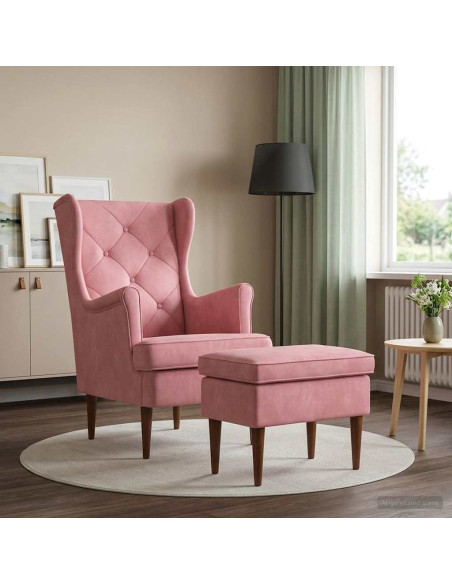 Poltrona con Ottomano 2 pz Rosa Velluto