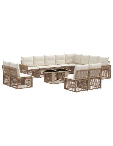 Set Divano da Giardino 13 pz Beige e Bianco Crema polyrattan