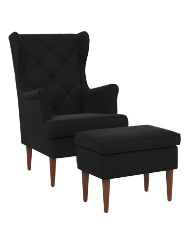 Poltrona con Ottomano 2 pz Nero Velluto
