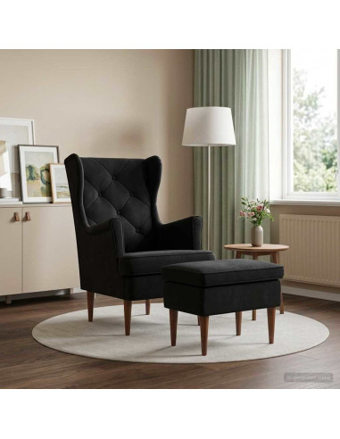 Poltrona con Ottomano 2 pz Nero Velluto