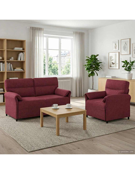 Set di divani 2 pz Rosso Vino Tessuto