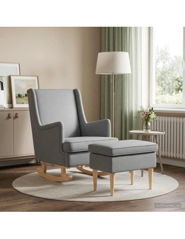 Poltrona con Ottomano 2 pz Grigio Chiaro Tessuto