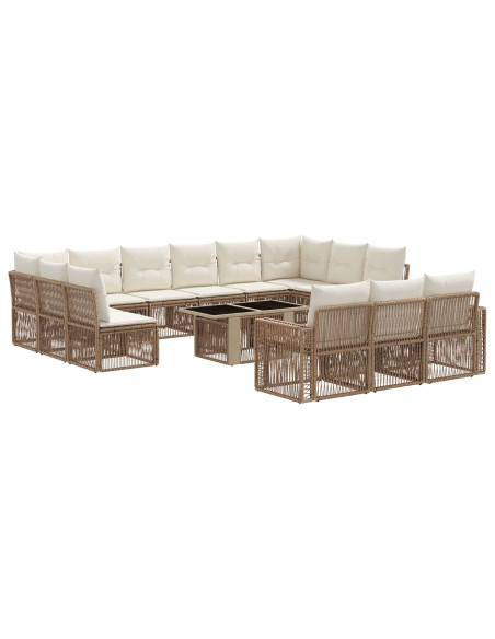 Set Divano da Giardino 14 pz Beige e Bianco Crema polyrattan
