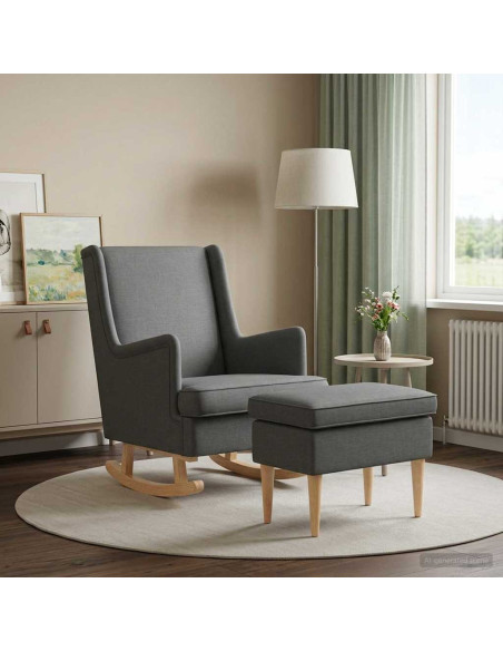 Poltrona con Ottomano 2 pz Grigio Scuro Tessuto