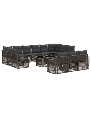 Set Divano da Giardino 14 pz Grigio e Grigio Scuro polyrattan