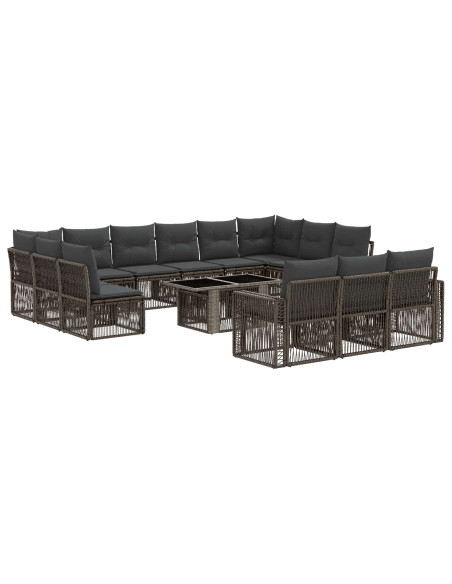 Set Divano da Giardino 14 pz Grigio e Grigio Scuro polyrattan