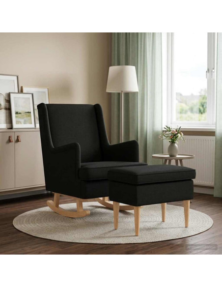 Poltrona con Ottomano 2 pz Nero Tessuto