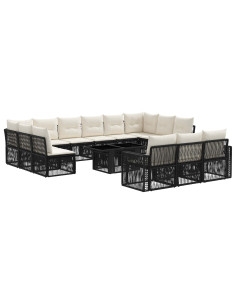 Set Divano da Giardino 14 pz Nero e Bianco Crema polyrattan 2