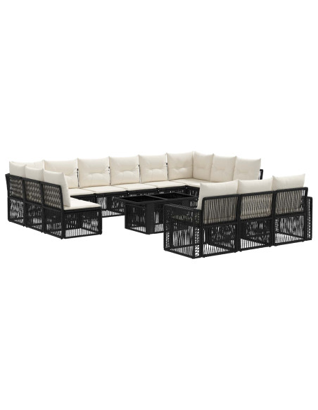 Set Divano da Giardino 14 pz Nero e Bianco Crema polyrattan