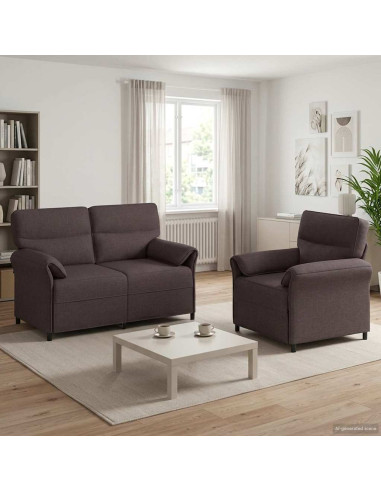 Set di divani 2 pz Marrone Scuro Tessuto
