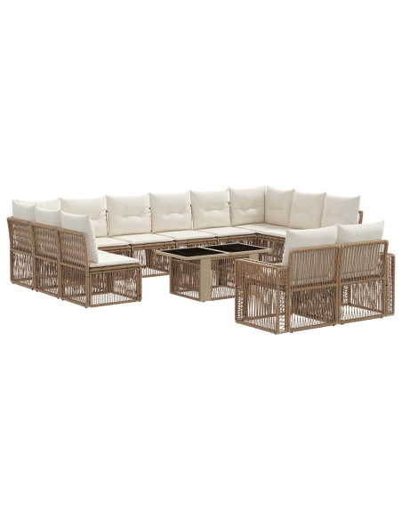 Set Divano da Giardino 13 pz Beige e Bianco Crema polyrattan