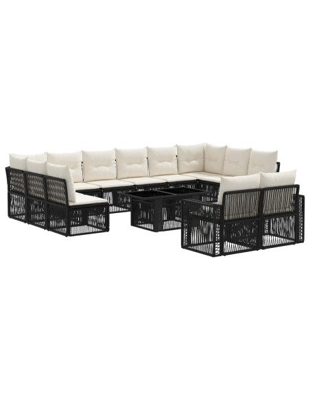 Set Divano da Giardino 13 pz Nero e Bianco Crema polyrattan
